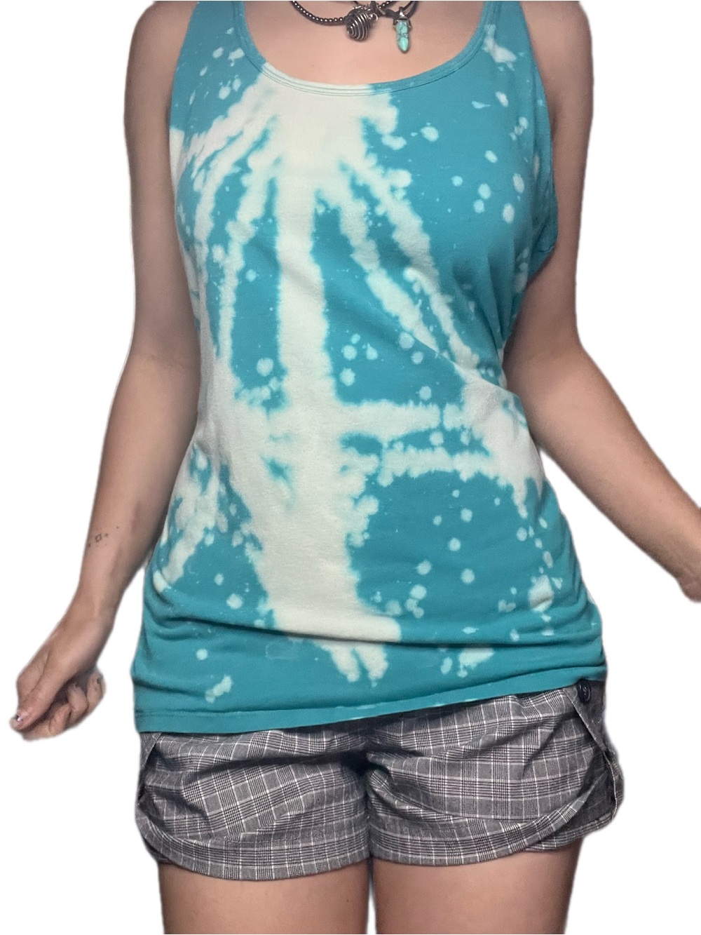 Warehouse One Upcycled Aqua Bleach Tie-Dye Tank